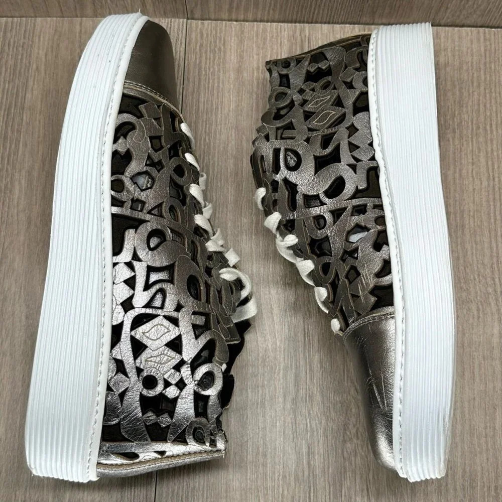 AREA FORTE Shoes Women Sz 39 US 9 Laser-Cut Sneakers Leather Pewter Silver Italy